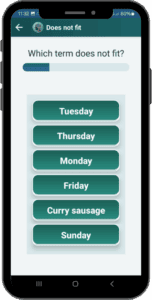 AphasiaAid 'odd one out' exercise - cognitive training app for aphasia patients to identify mismatched words and strengthen logical thinking