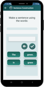 AphasiaAid sentence building exercise - grammar training app to arrange words correctly and improve syntax skills