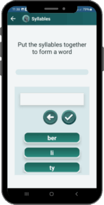 AphasiaAid syllable puzzle exercise - speech therapy app for aphasia patients to assemble syllables into words and improve pronunciation
